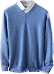 [Hamthuit] Men's Long Sleeve Knitted Pullover Sweaters V-Neck Loose Pullover Bottom Shirt Business Casual Sweater