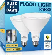 2 Pack LED PAR38 Dusk to Dawn Flood Light Bulbs - 20W (200W Equivalent), 5000K D