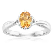 Sterling Silver 7x5mm Oval Cut Citrine Ring