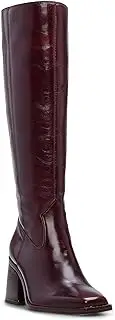 [VorisVina] Burgundy Knee High Boots for Women Square Toe Chunky Block Heeled Wide Calf Boots Fall Tall Long Boots with Zipper