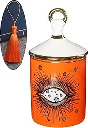 Big Eye Starry Sky Aromatherapy Candle Jar with Lid Ceramic Makecup Cotton Swab Holder Home Deocrative Bottler, Home Fireplace Kitchen Dining Decor for Living Room Knick Knacks Candle Holders