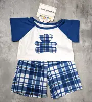 Build a Bear NEW Blue Plaid PJs Pyjamas Set