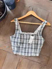 NWT Abercrombie and Fitch Tweed Top in Blue Checkered Size Small