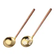 Slotted Spoons Stainless Steel Skimmer Spoon with Heat Resistant Wooden Handle