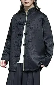 [Generic] Tang Suit,Spring and Summer Chinese Style Men Wear Jacquard Design Tang Suit Large Size Retro Casual Jacket Coat Men（Black,Gray）