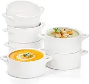 SOUJOY 6 Pack French Onion Soup Bowls, 22Oz Porcelain Serving Soup Bowls with Handles, Oven Safe Crocks for Soup, Cereal, Chill, Pot Pie, Beef Stew