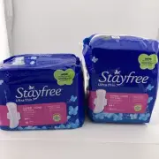 2) Stayfree Ultra Thin Super Long Wings 16 Pads Thermo Control Dry Cool