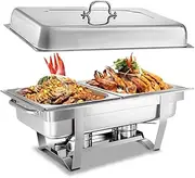ALSTON 9L Chafing Dish Buffet Catering Food Warmer Pan Multifunctional Stainless Steel Dinner Plate Tray Set Buffet Server for Parties (2x4.5L Trays)