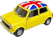 Welly Mini Cooper Model Series with Union Jack Top Made of Die Cast Metal and Plastic Parts, Pull Back & Go Action Toy (By LILAJ) (Yellow)