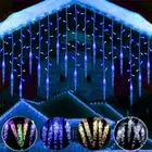 Christmas 96 LED Icicle Falling Rain Curtain Fairy String Light Xmas Party Decro
