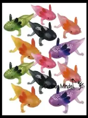 Set of 12 Realistic 2.5" Colorful Tiny Axolotls Figurines - Mini Toys - Small No