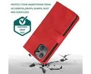 For iPhone 13 Case, Leather Zipper Purse Flip Cover Case with Card Slot Holder Wrist Strap Lanyard (Red)