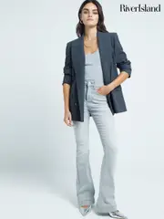 River Island Grey Black High Rise Tummy Hold Flared Jeans (AJ3464) | $61