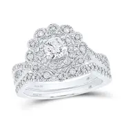 14k White Gold Round Diamond Halo Bridal Wedding Ring Set 1 Ctw (Certified)