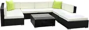 Gardeon Outdoor Sofa 7 Seater Wicker Lounge Setting Table and Chairs, Patio Furniture Rattan Modular Set Garden Deck Backyard Aluminum, Weather-Resistant Cushions with Storage Cover Black