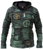 Green Stonewashed Funky Jacket Goth Cotton Light Men's Elf Pointed Hippie Hoodie