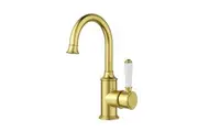 Clasico Gooseneck Basin Mixer Ceramic Handle in Brushed Gold