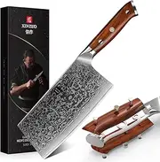 XINZUO Cleaver Knife, Damascus Steel 7 Inch Chinese Chef Knife Professional Butcher Knife Sharp Kitchen Knife Meat Vegetable Knife, Ergonomic Rosewood Handle-Yu Series