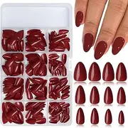 LunarCharm Pack of 240 Burgundy Press On Nails, Short Artificial Almond Short Acrylic Nails, Almond False Nails, Tips
