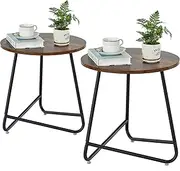 Azysow Small Round Side End Table Set of 2,Modern Coffee Table,Metal Nightstand for Living Room,Bedroom,Office,Indoor & Outdoor(Brown)