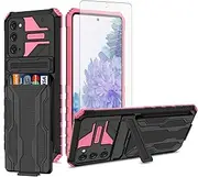 [Asuwish] Phone Case for Samsung Galaxy S20 FE Gaxaly S 20 FE 5G UW 6.5 inch with Tempered Glass Screen Protector Cover and Card Holder Stand Cell Glaxay S20FE5G S20FE 20S Fan Edition 4G G5 Men Pink
