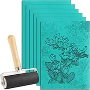 SHUESS 6 Pack A4 Lino Sheets - Easy-Carve Soft Lino Printing Kit - Double-Sided Lino Printing Sheets with Roller for Rubber Stamps, Carving Art and Craft (Green)
