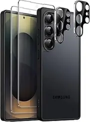 JETech 5 in 1 Matte Case for Samsung Galaxy S25 Ultra 5G with 2-Pack Each Screen Protector and Camera Lens Protector, Translucent Back Phone Cover, Tempered Glass Film (Titanium Black)