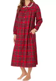 NWT Lanz of Salzburg RED TARTAN Plaid COTTON FLANNEL Peter Pan Nightgown XS Lace