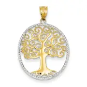14k Yellow Gold & Rhodium Filigree Tree of Life Pendant K4781