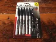 Sharpie Markers 5 Fine Point Tip Black 5-Count Permanent + Bonus S Gel Pen