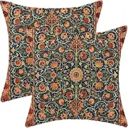 Boho Floral Pillow Covers 20x20 Set of 2, William Morris Flower Pattern Design Decorative Throw Pillows Bohemian Vintage Farmhouse Cushion Pillow Covers for Sofa Couch Bed Outdoor Decor