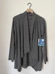 Coolibar Sweater Womens Medium Black White Sun Wrap UPF 50 Open NEW