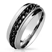 Stainless Steel Men's 316L 8 MM Black Chain Spinner Wedding Band Ring Size 9-13
