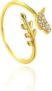 [IMINI] CZ Little Bird Leaf Open Band Ring for Women Girls 925 Sterling Silver Adjustable Statement Expandable Branch Crystal Finger Rings Comfort Fit Dainty Wedding Engagement Promise Jewelry Gifts
