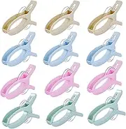 12Pcs Sew Jumbo Quilting Clamps - Beach Towel Clips Plastic Quilt Clamps Blanket Clothes Pin/Extra Large Clips for Sewing Crafting Fabric Clothes Cruise Vacation 4 Colors (12)