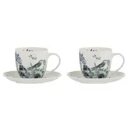 2x Ashdene Iris Garden Cup & Saucer Fine Bone China Kitchenware Set White