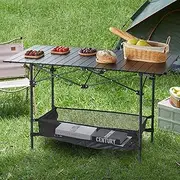 Tumopu Folding Camping Table, Outdoor Portable Side Tables, Lightweight Fold Up Table, Aluminum & Steel Ultra Compact Work Table with Large Storage and Carry Bag, For Beach, Picnic, Travel, 24x16 inch