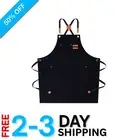 Water Repellent Cotton Canvas Chef Apron with Large Pockets & Cross Back Design