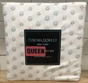 Cynthia Rowley Smiley Face Pattern Queen Size Sheet Set