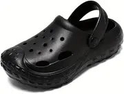 [Hhhchpm] Women's Hollow Out Solid Clogs, Closed Toe Adjustable Strap Anti-Skid Beach Slides, Outdoor Beach Garden Sandals
