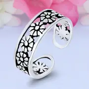 5mm Flower Band 925 Sterling Silver Toe Ring Thin Adjustable Toe Ring