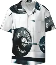 [YANYU] Weightlifting Sports Print Hawaiian Shirts Men Short Sleeve Button Down Cuban Collar Shirt Summer Beach Days
