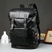 Hiking Backpack Large Man's Leather Backpack Preppy Style Men Travel Bag Vintage School Bag College Rucksack Gym Bag (Color : Black)