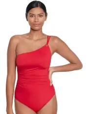 [Lauren Ralph Lauren] Beach Club Solids Double Strap One Shoulder Swimsuit in Red