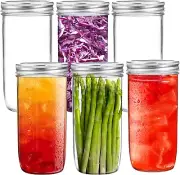 24 Oz Mason Jars 6 Pack Wide Mouth Mason Jars 24Oz with Lids Tall Mason Jars