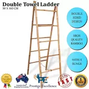 Bamboo Towel Ladder Double Sided 5 Rungs Wooden Drying Stand Rack Bathroom Brown