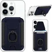 Mizi 3-in-1 Magnetic Wallet with Phone Ring Stand, Compatible with Mag-Safe Wallet, Magnetic Privacy Flap, Phone Wallet with Phone Ring for iPhone 15/14/13/12 Series, 7 Cards Holder - Blue