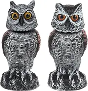 Hedoc 2 Pack Fake Owl Decoys to Scare Birds Away, Rotating Head Bird Deterrents, Nature Enemy Scarecrow Plastic Statues, Pest Repellent for Gardens and Patios