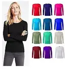 Womens Plain Tshirt Ladies Long Sleeve Scoop Neck T Shirt Top Plus Sizes 8-14