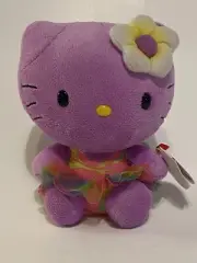TY Hello Kitty Sanrio PURPLE Hawaiian Bathing Suit Tutu Flower Plush Tropical 6"